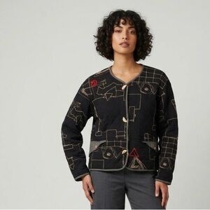 Vintage BETS Canvasbacks Quilted Boxy Jacket  Black Artsy Unique Granny S USA